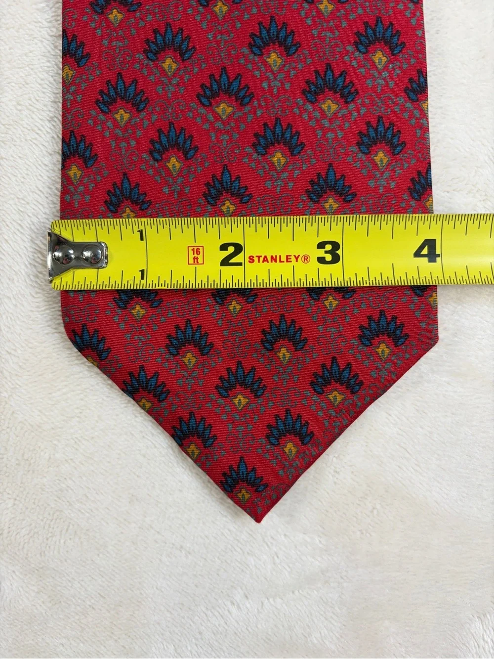 Vintage Christian Dior Geometric medallion w Blue & Gold Tones on Crimson Base